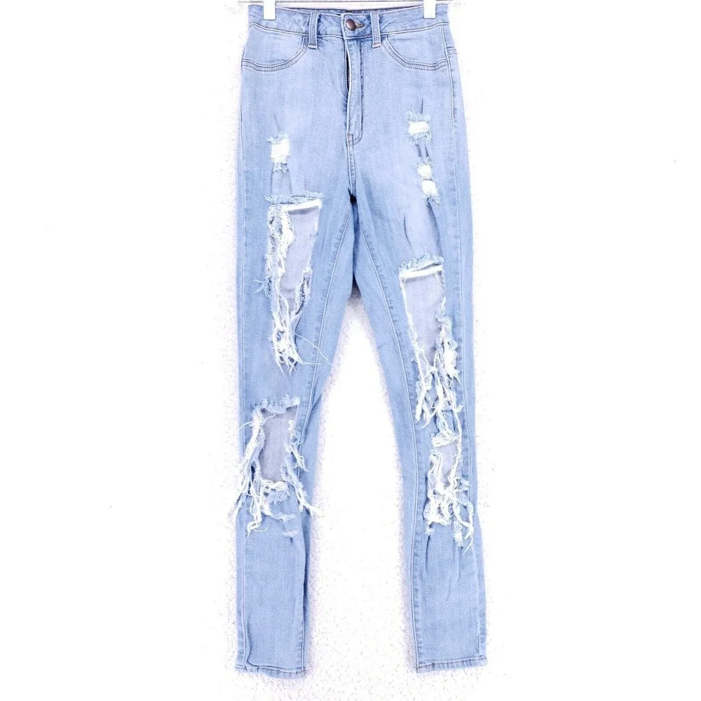 Fashion Nova Jeans Womens Size 5 Blue Denim Straight Stretch Mid Rise VTG Casual